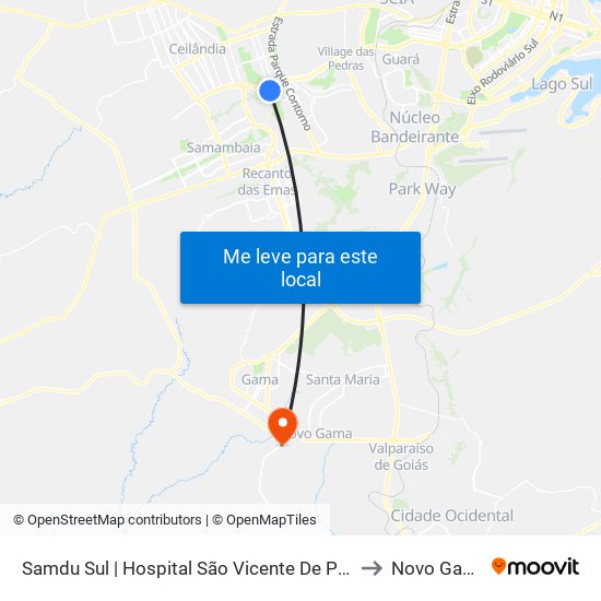 Samdu Sul | Hospital São Vicente De Paulo to Novo Gama map