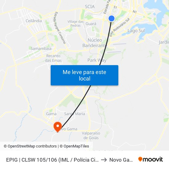 EPIG | CLSW 105/106 (IML / Polícia Civil) to Novo Gama map