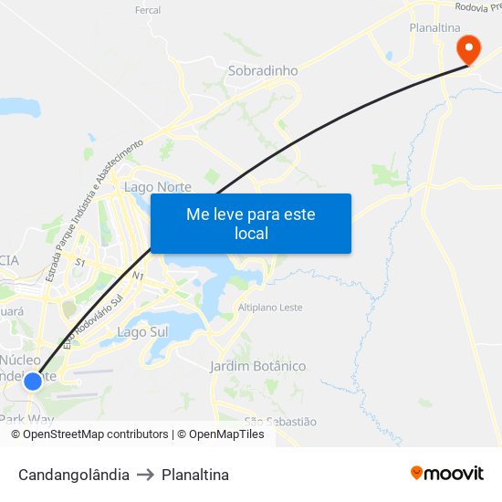 Candangolândia to Planaltina map