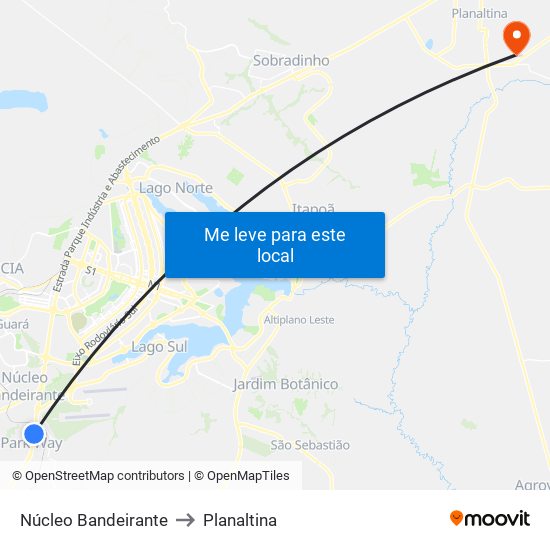 Núcleo Bandeirante to Planaltina map