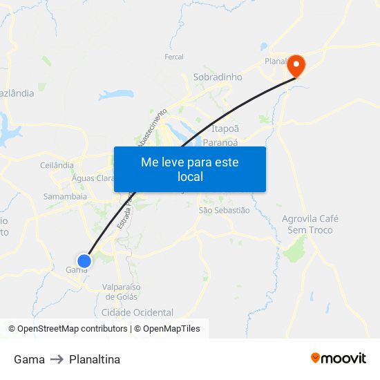 Gama to Planaltina map