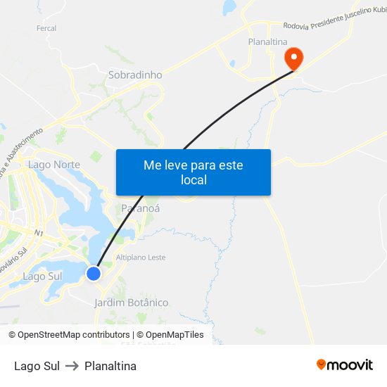 Lago Sul to Planaltina map