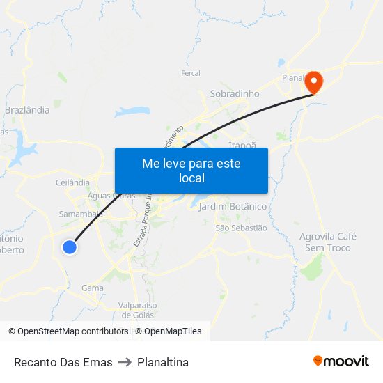 Recanto Das Emas to Planaltina map