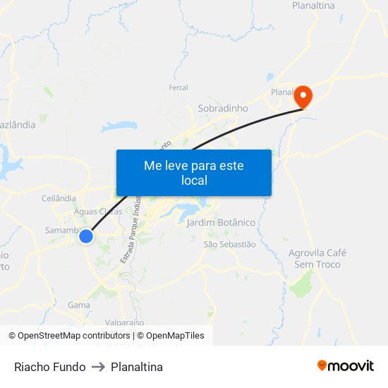 Riacho Fundo to Planaltina map