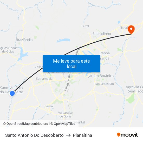 Santo Antônio Do Descoberto to Planaltina map