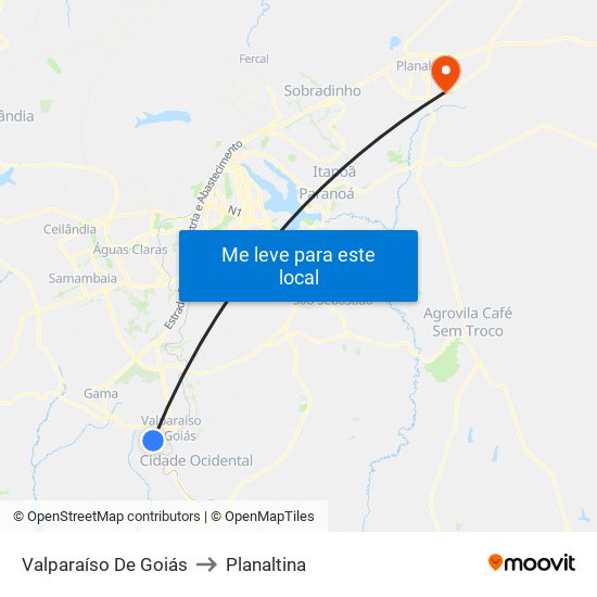 Valparaíso De Goiás to Planaltina map