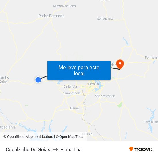 Cocalzinho De Goiás to Planaltina map