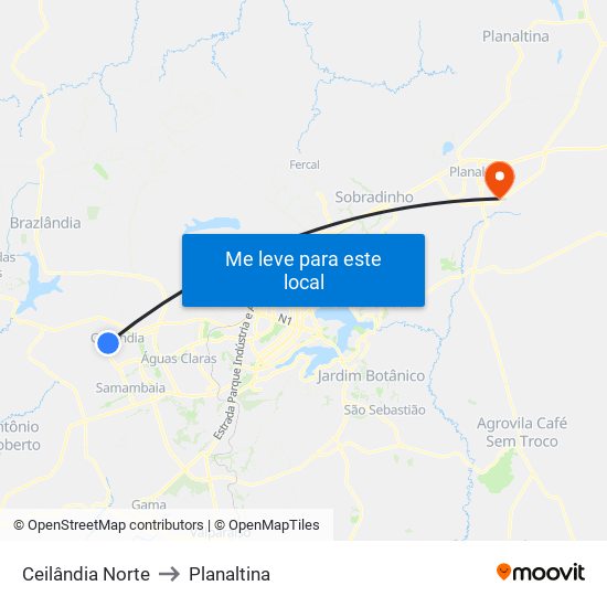 Ceilândia Norte to Planaltina map