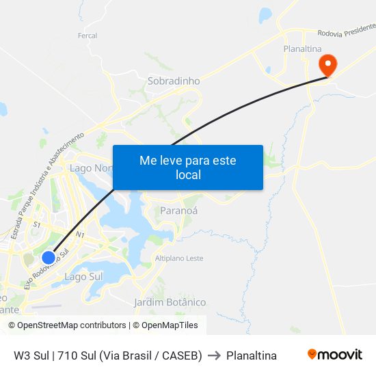 W3 Sul | 710 Sul (Via Brasil / CASEB) to Planaltina map