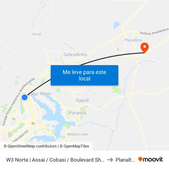 W3 Norte | Assai / Cobasi / Boulevard Shopping to Planaltina map