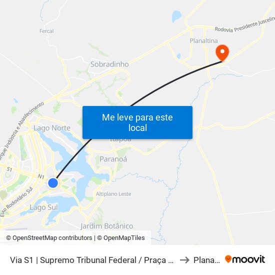 Via S1 | Supremo Tribunal Federal / Praça dos Três Poderes to Planaltina map