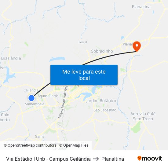 Via Estádio | Unb - Campus Ceilândia to Planaltina map