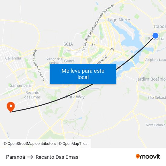 Paranoá to Recanto Das Emas map