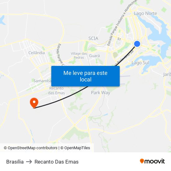 Brasília to Recanto Das Emas map