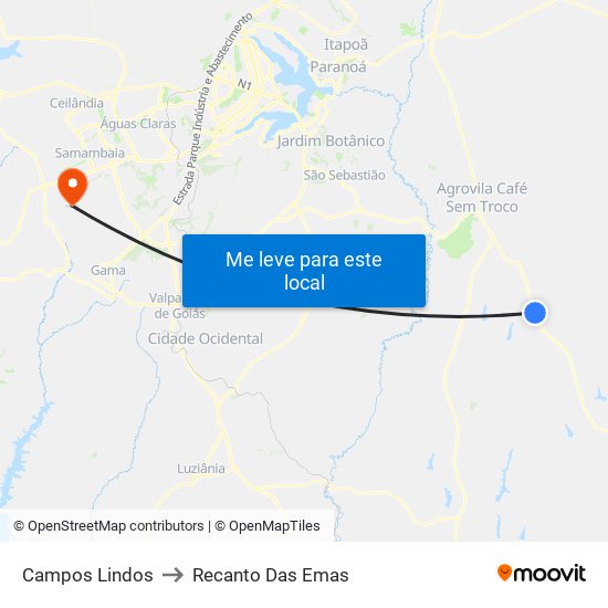 Campos Lindos to Recanto Das Emas map