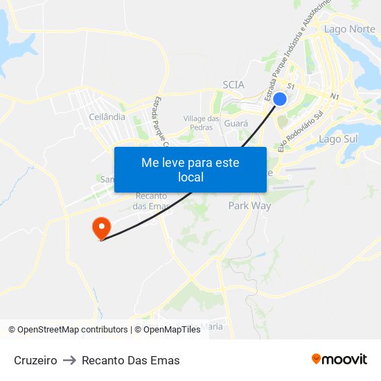 Cruzeiro to Recanto Das Emas map