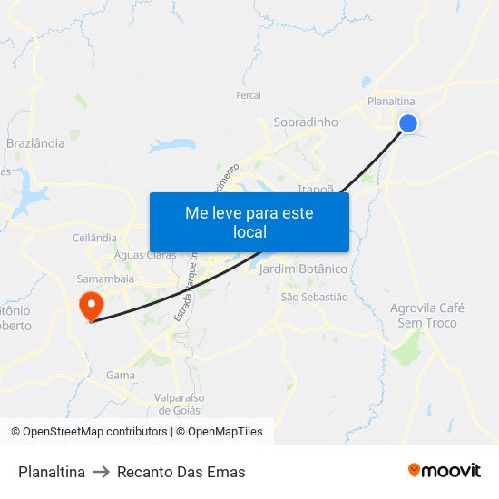 Planaltina to Recanto Das Emas map