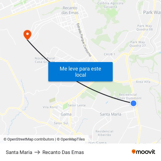 Santa Maria to Recanto Das Emas map