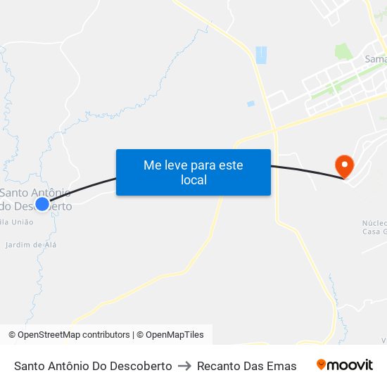 Santo Antônio Do Descoberto to Recanto Das Emas map