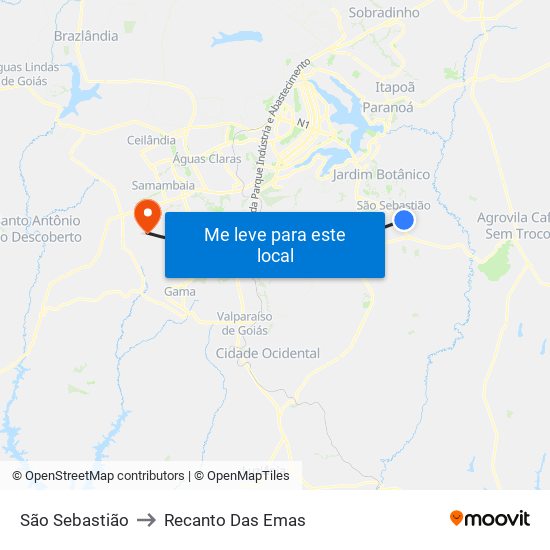 São Sebastião to Recanto Das Emas map