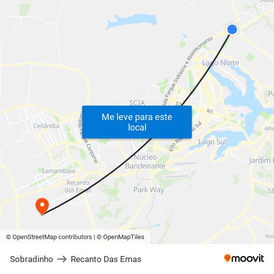 Sobradinho to Recanto Das Emas map