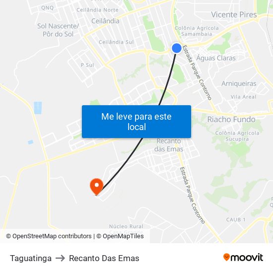 Taguatinga to Recanto Das Emas map