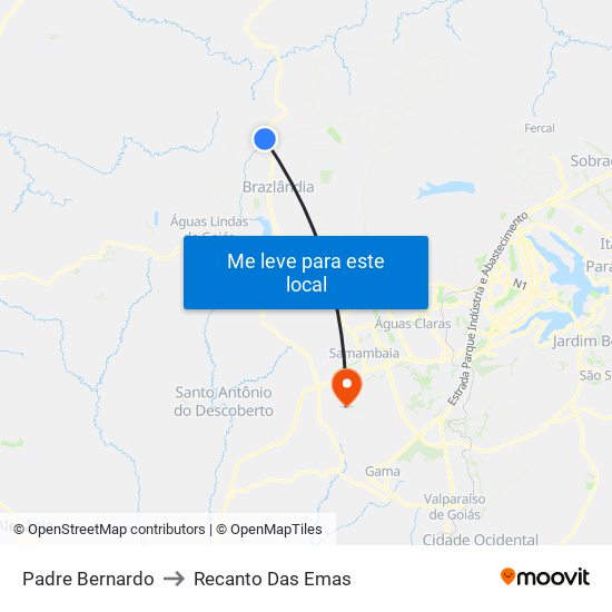 Padre Bernardo to Recanto Das Emas map