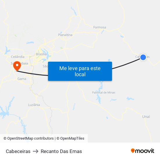 Cabeceiras to Recanto Das Emas map