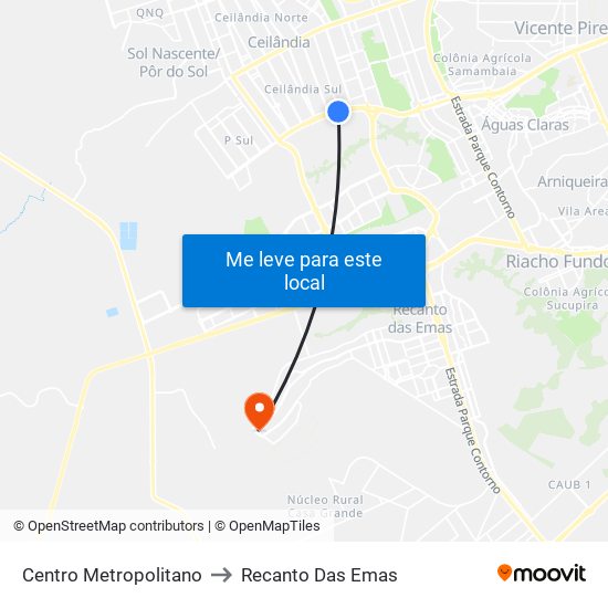 Centro Metropolitano to Recanto Das Emas map