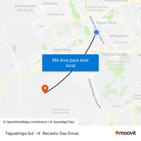 Taguatinga Sul to Recanto Das Emas map