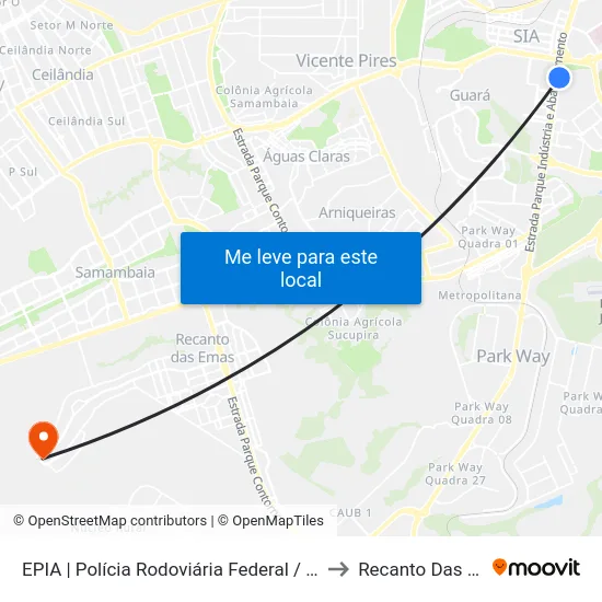 EPIA | Polícia Rodoviária Federal / NOVACAP to Recanto Das Emas map