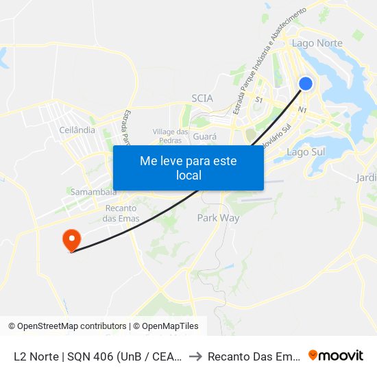 L2 Norte | SQN 406 (UnB / CEAN) to Recanto Das Emas map