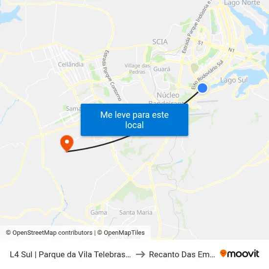 L4 Sul | Parque da Vila Telebrasília to Recanto Das Emas map
