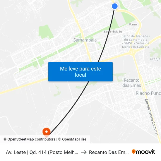 Av. Leste | Qd. 414 (Posto Melhor) to Recanto Das Emas map