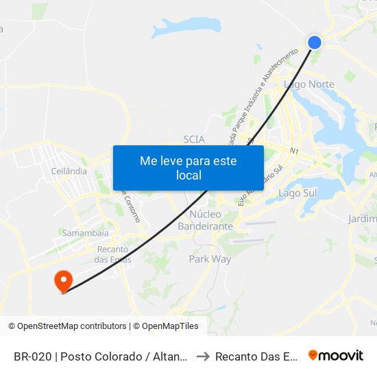 BR-020 | Posto Colorado / Altana Mall to Recanto Das Emas map