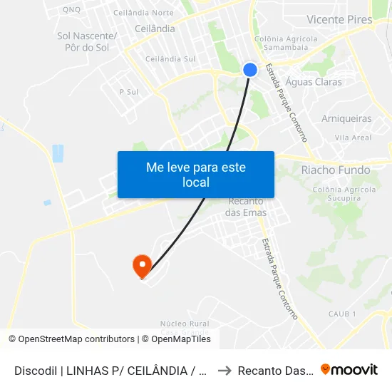 Discodil | LINHAS P/ CEILÂNDIA / SEMIURBANO to Recanto Das Emas map