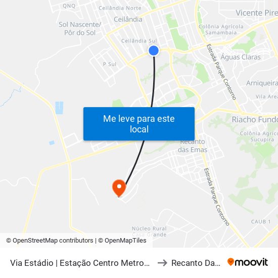 Via Estádio | Estação Centro Metropolitano / Detran to Recanto Das Emas map