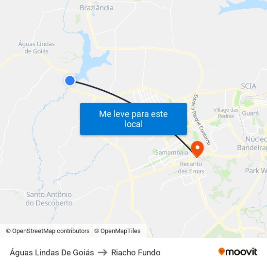 Águas Lindas De Goiás to Riacho Fundo map