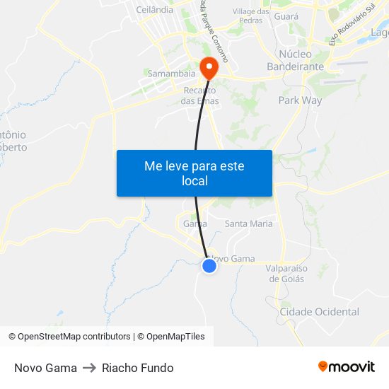 Novo Gama to Riacho Fundo map