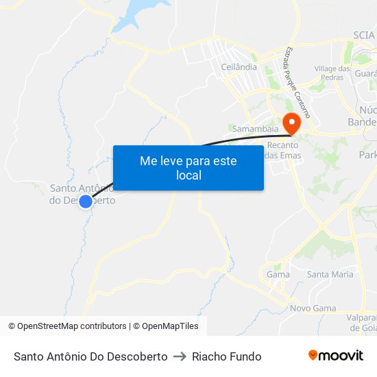 Santo Antônio Do Descoberto to Riacho Fundo map