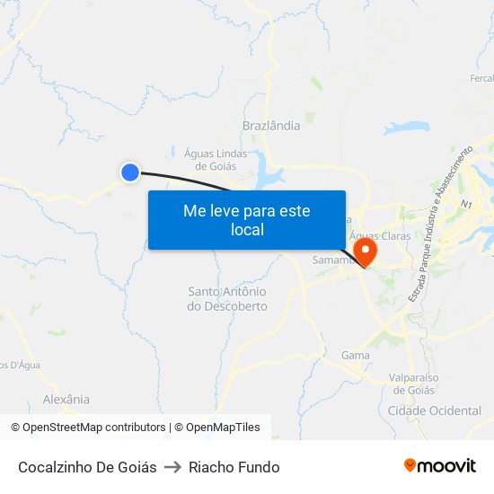 Cocalzinho De Goiás to Riacho Fundo map