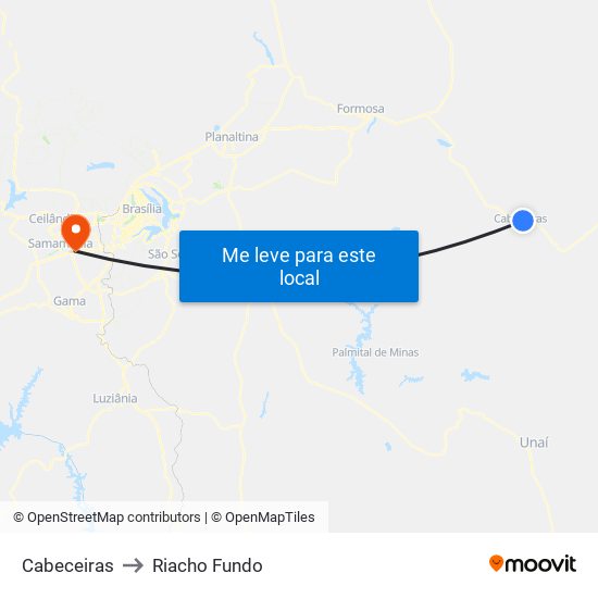 Cabeceiras to Riacho Fundo map