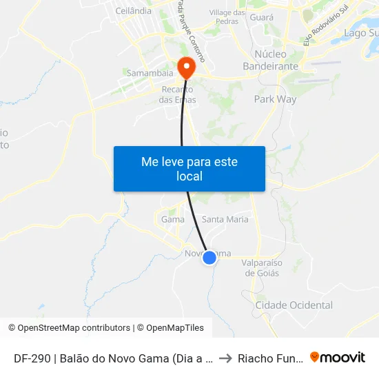 DF-290 | Balão do Novo Gama (Dia a Dia) to Riacho Fundo map