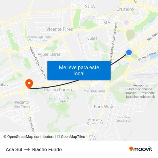 Asa Sul to Riacho Fundo map