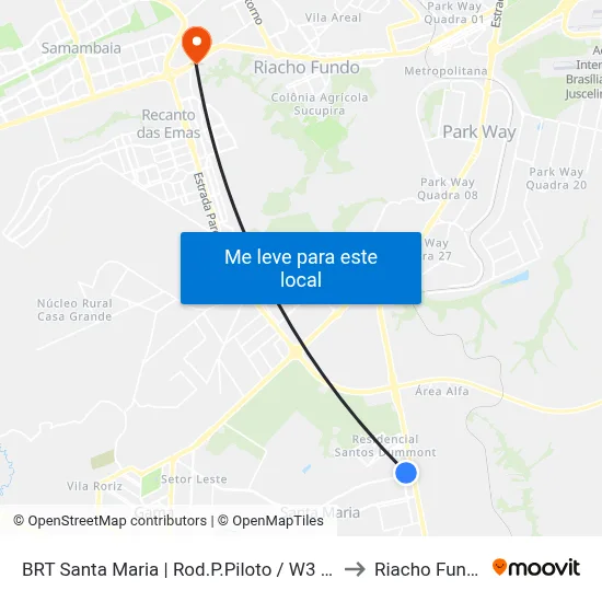BRT Santa Maria | Rod.P.Piloto / W3 Sul to Riacho Fundo map