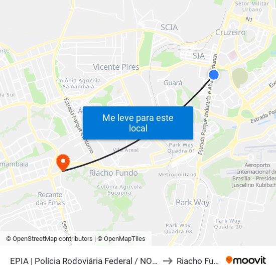 EPIA | Polícia Rodoviária Federal / NOVACAP to Riacho Fundo map