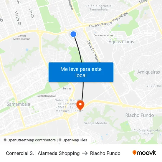 Comercial S. | Alameda Shopping to Riacho Fundo map