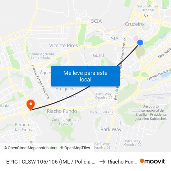 EPIG | CLSW 105/106 (IML / Polícia Civil) to Riacho Fundo map
