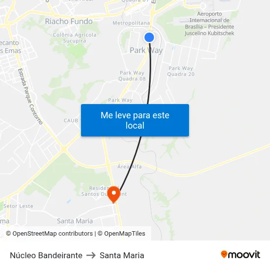 Núcleo Bandeirante to Santa Maria map