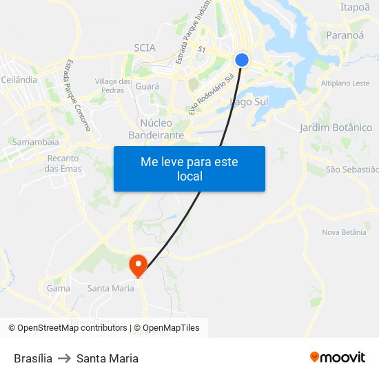 Brasília to Santa Maria map